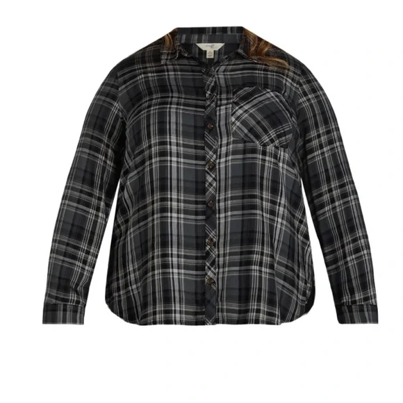 Terra & Sky Dark Gray Black White Oversized Button Down Shirt Size 28W NWT - Picture 3 of 11